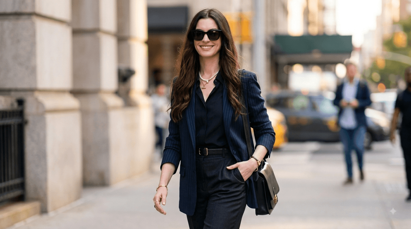 How to Get the Look: Anne Hathaway’s Blue Striped Blazer