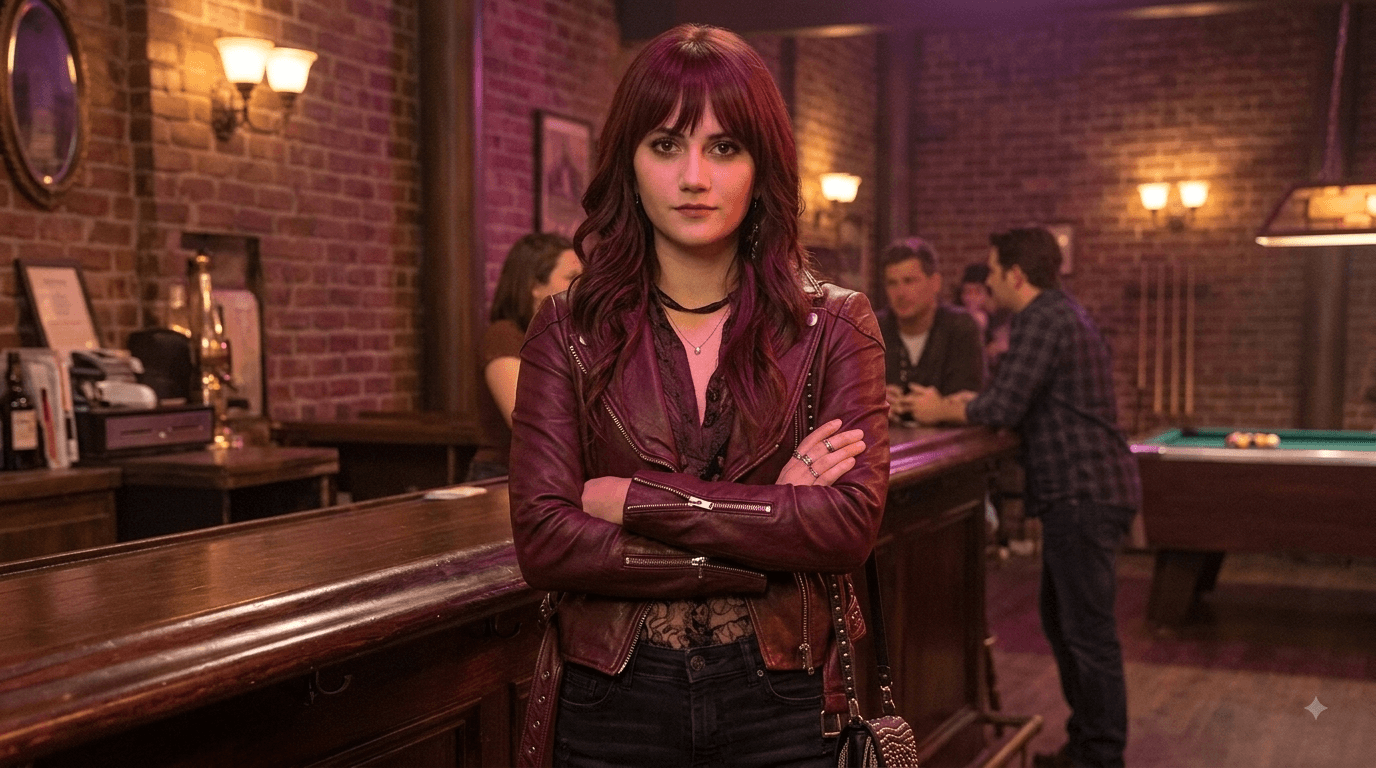 How to Get the Look: Charlie Harper Emilia Jones Biker Leather Jacket